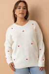 Heart Embroidery Scoop Neck Sweater (Plus Size)