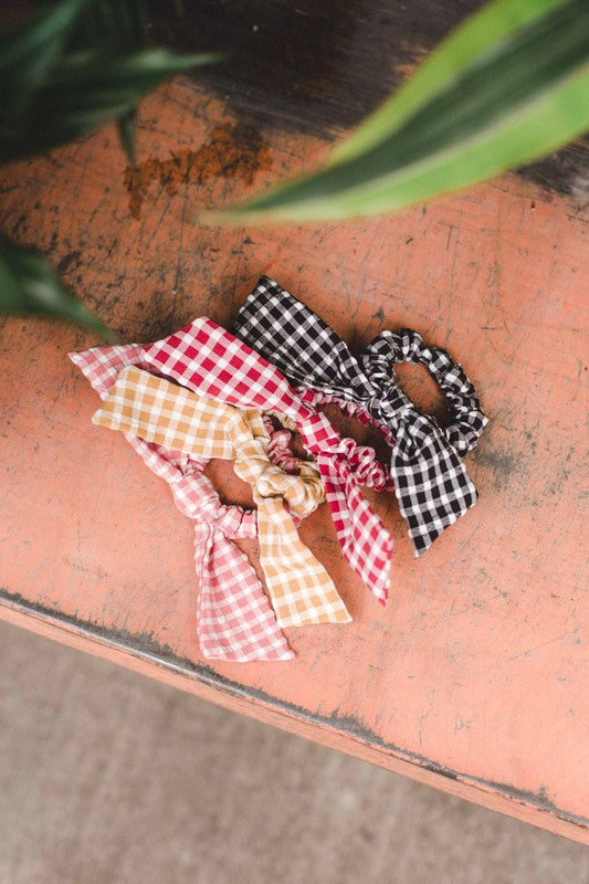 Gingham Bow Tie Scrunchie