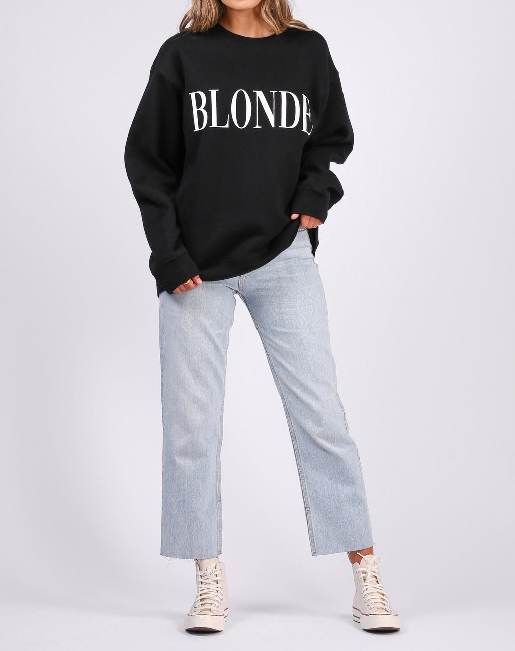 Brunette The Label || "BLONDE SERIF" || Big Sister Crew Neck Sweatshirt (Black)