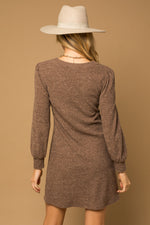 Ribbed Knit V-Neck Sweater Dress