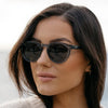 Tate Retro Round Frame Polarized Sunglasses || Crystal Blue Frame / Smoke Lens