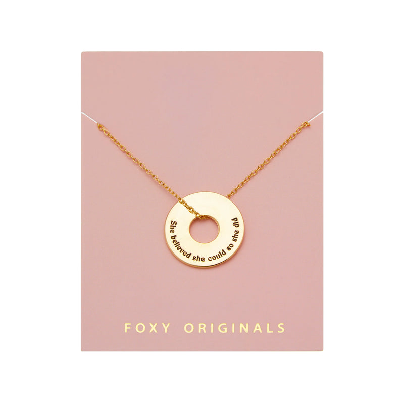 "She Believed She Could So She Did" Disc Necklace (Gold)