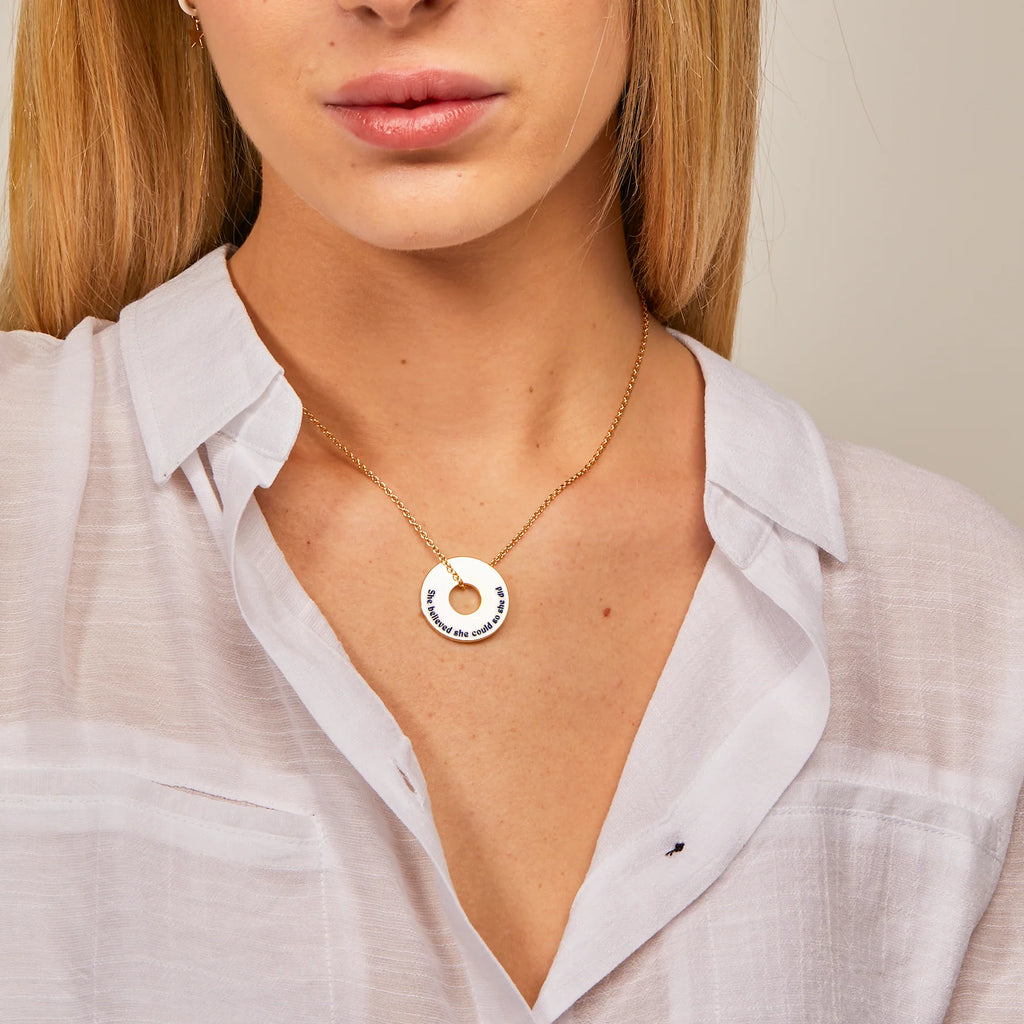 "She Believed She Could So She Did" Disc Necklace (Gold)