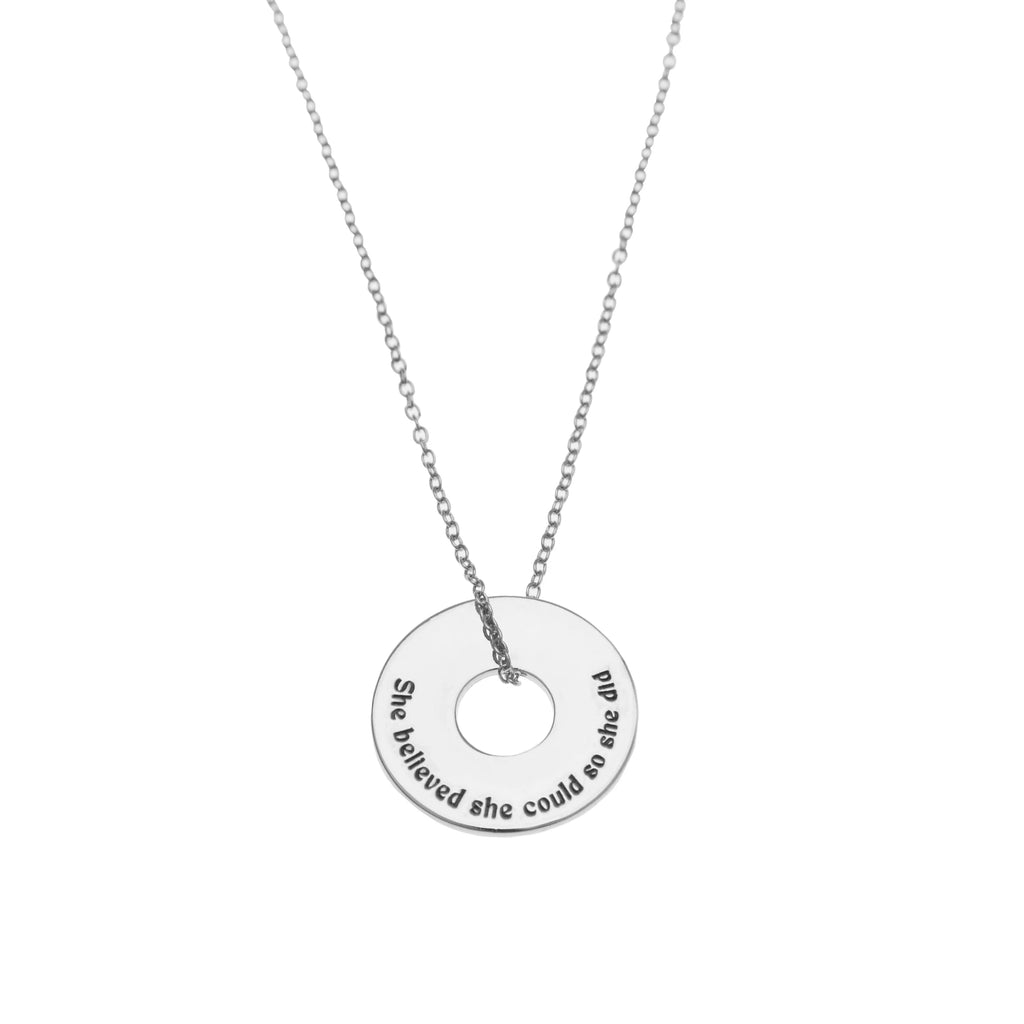 "She Believed She Could So She Did" Disc Necklace (Silver)