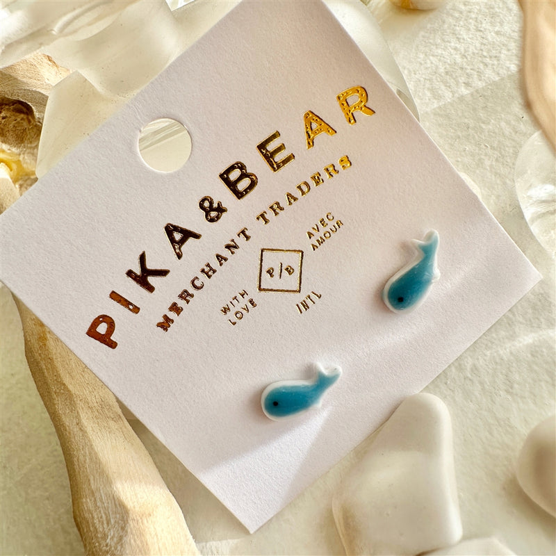 "Herman" Porcelain Blue Whale Stud Earrings