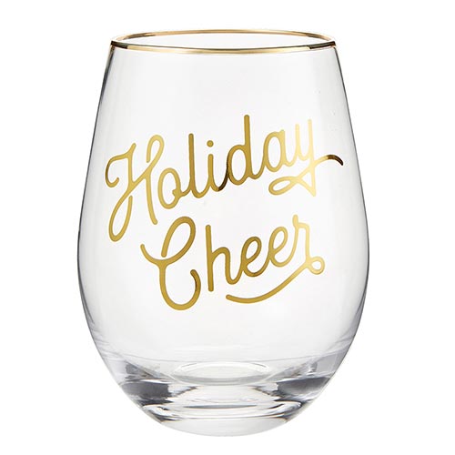 "Holiday Cheer" 17oz Stemless Wine Glass