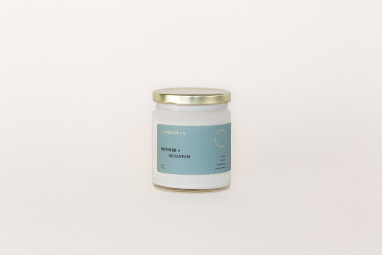 Homecoming || Vetiver + Geranium 8oz Soy Candle