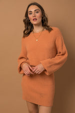 Long Sleeve Blouson Sweater Dress (Apricot)