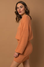 Long Sleeve Blouson Sweater Dress (Apricot)