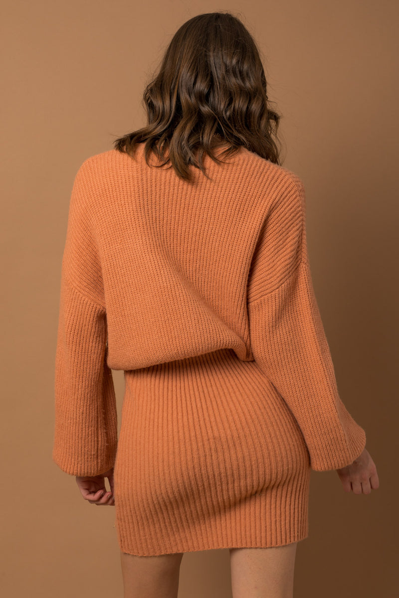 Long Sleeve Blouson Sweater Dress (Apricot)