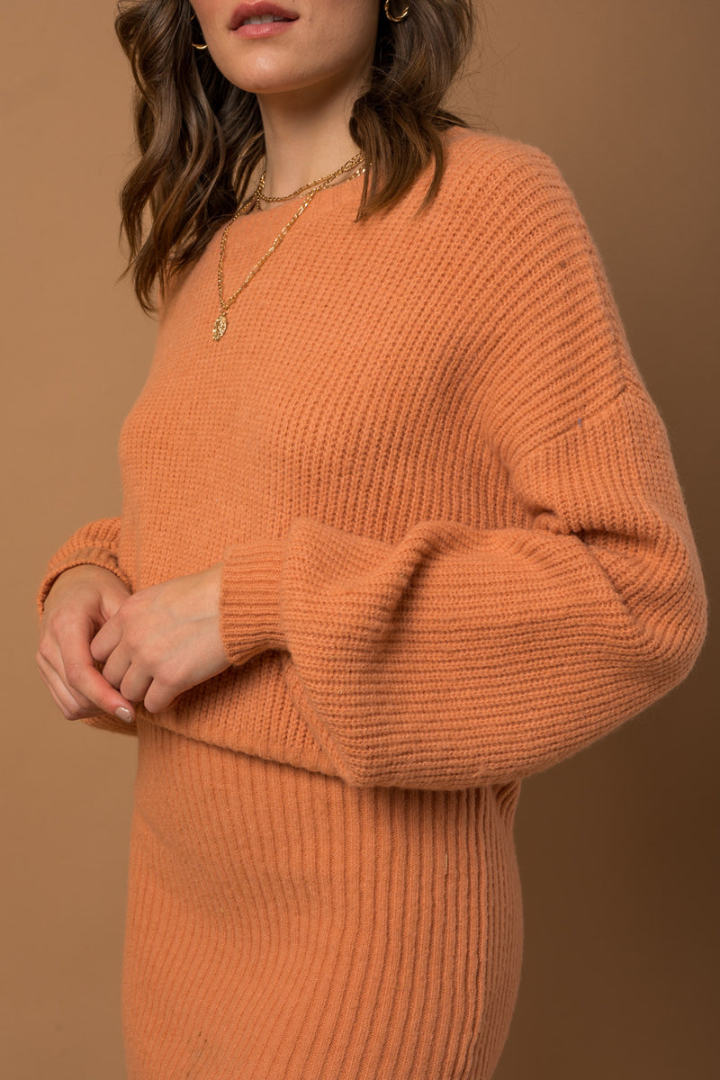 Long Sleeve Blouson Sweater Dress (Apricot)