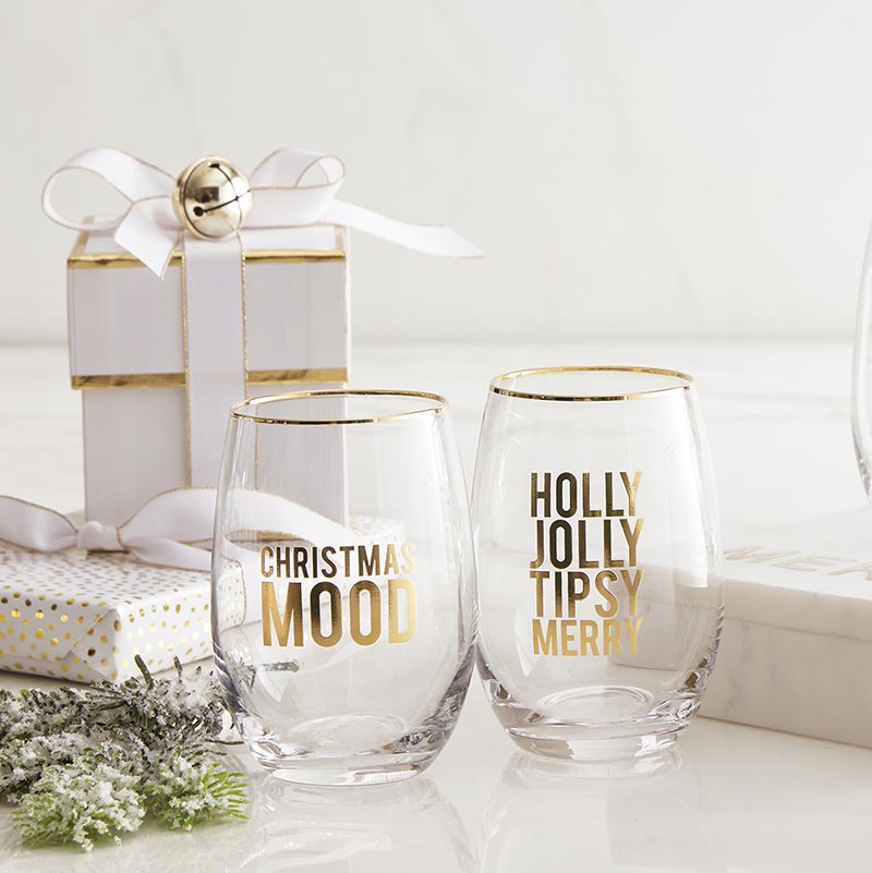"Holly Jolly Tipsy Merry" 17oz Stemless Wine Glass