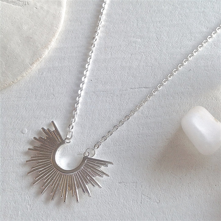"Cascade" Sunburst Charm Necklace (Silver)