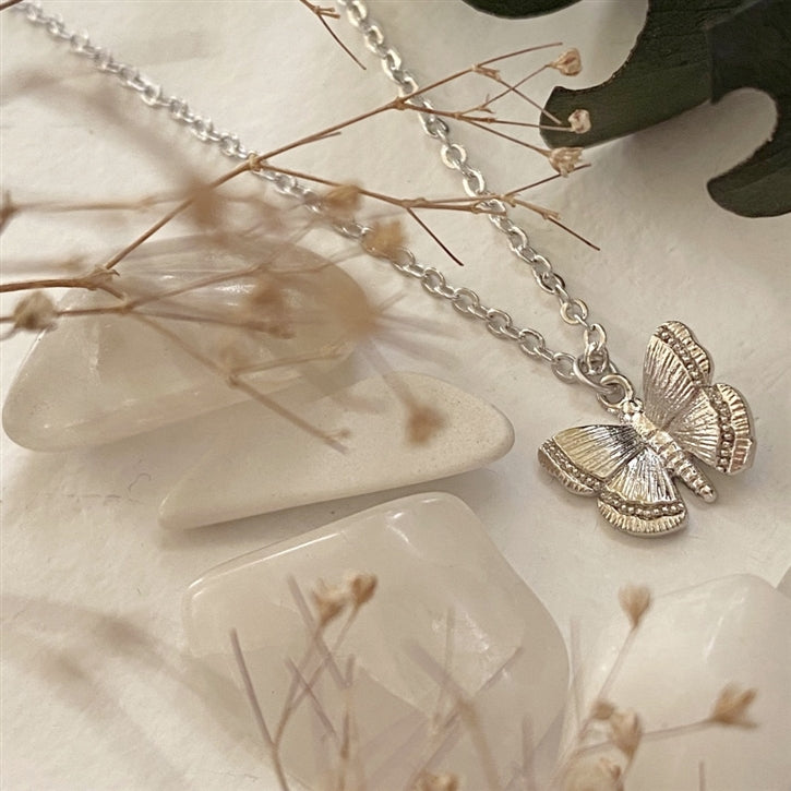 "Papillon" Butterfly Charm Necklace (Silver)