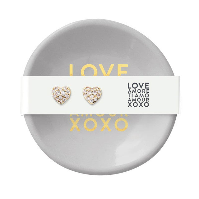 "Love Amore Ti amo Amour XOXO Ceramic Dish & Earring Set