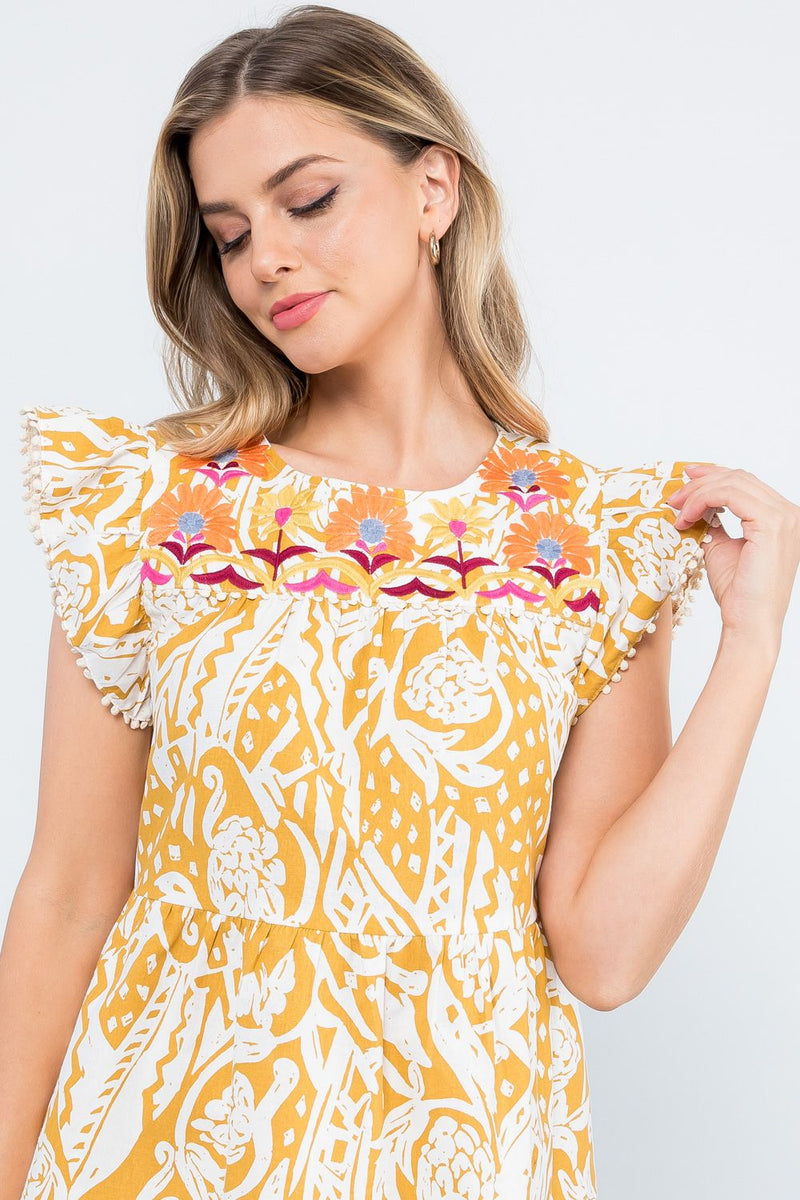 Embroidery Detail Cap Sleeve Top