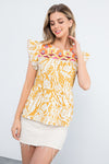 Embroidery Detail Cap Sleeve Top