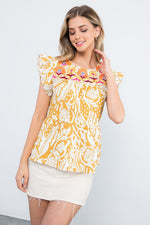 Embroidery Detail Cap Sleeve Top