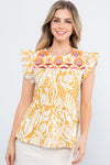 Embroidery Detail Cap Sleeve Top