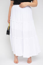 Elastic Waist Tiered Hem Maxi Skirt (Plus Size)