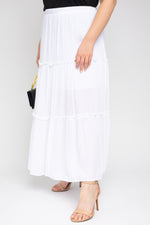 Elastic Waist Tiered Hem Maxi Skirt (Plus Size)