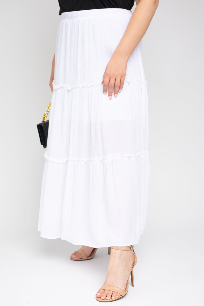 Elastic Waist Tiered Hem Maxi Skirt (Plus Size)