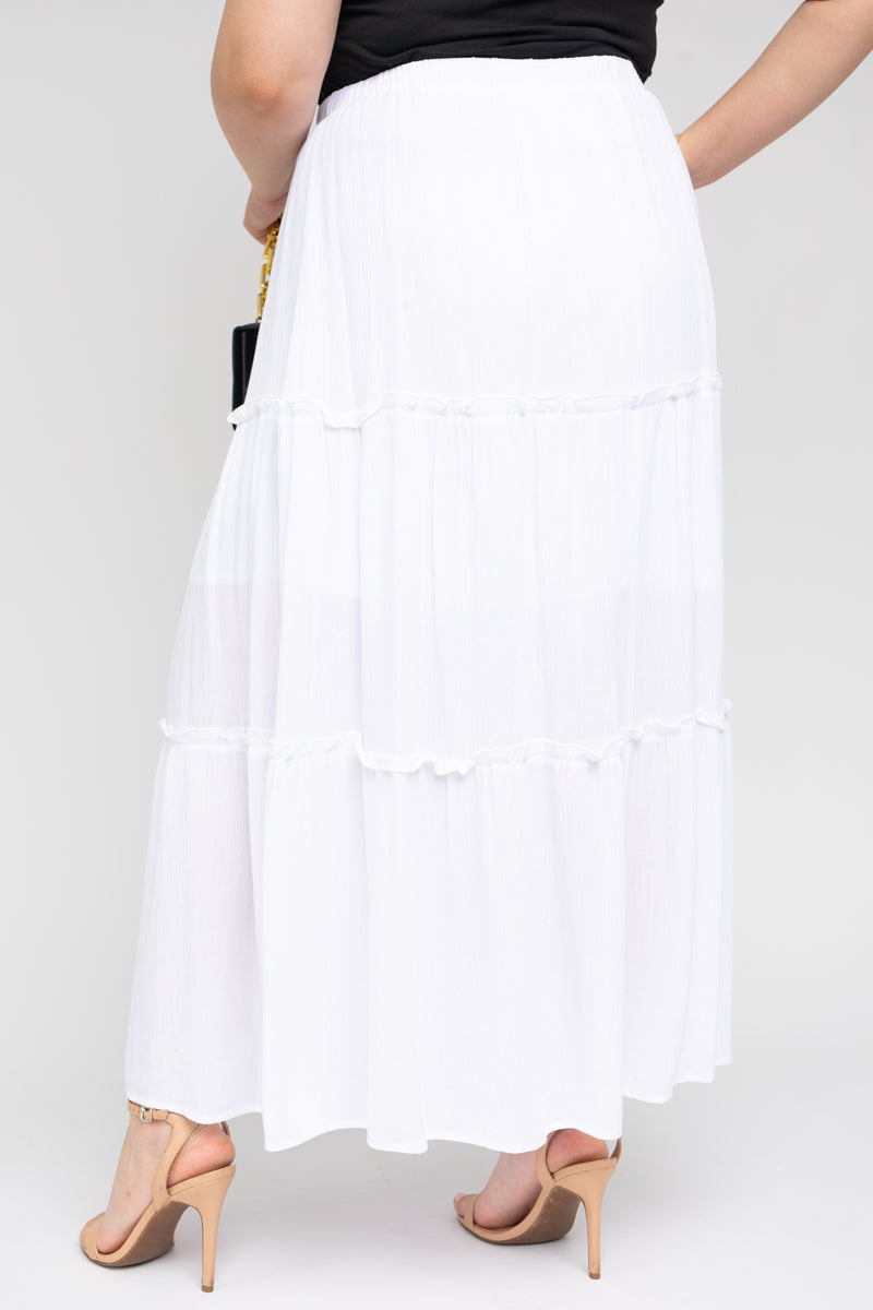 Elastic Waist Tiered Hem Maxi Skirt (Plus Size)