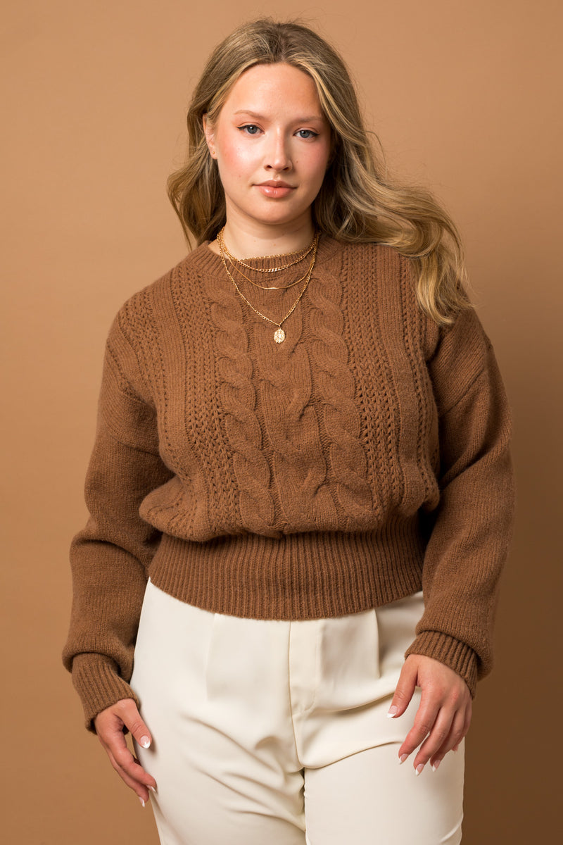 Cable Knit Blouson Sweater (Plus Size)
