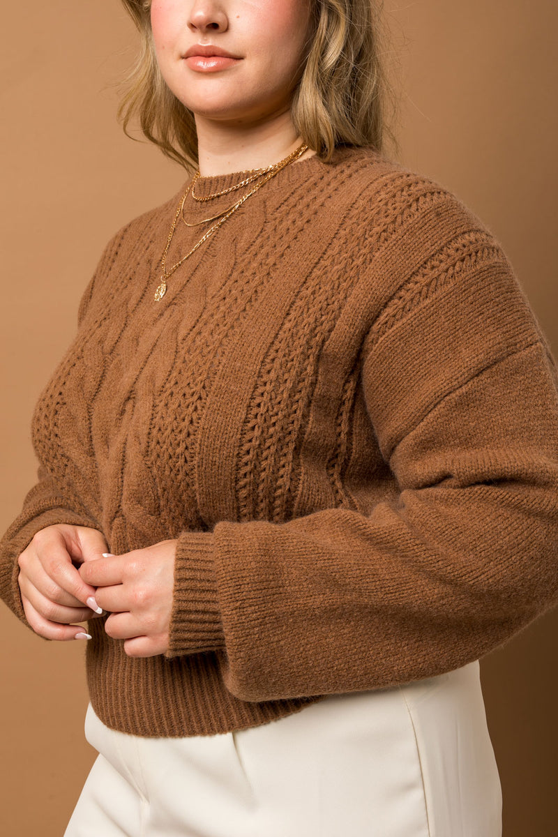 Cable Knit Blouson Sweater (Plus Size)