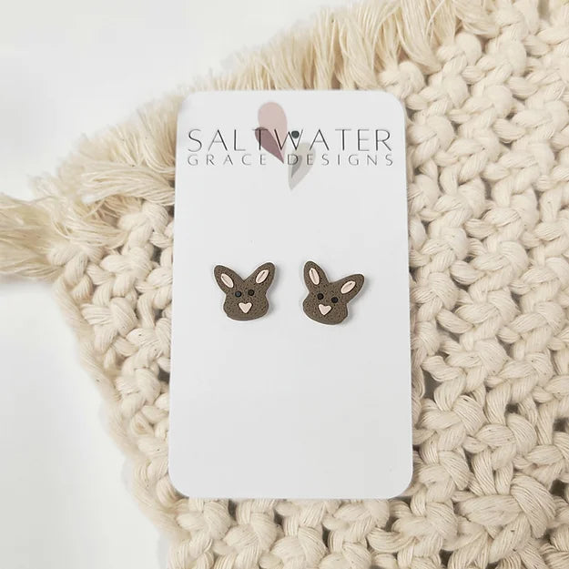 Saltwater Grace Designs || Bunny Studs (Brown)