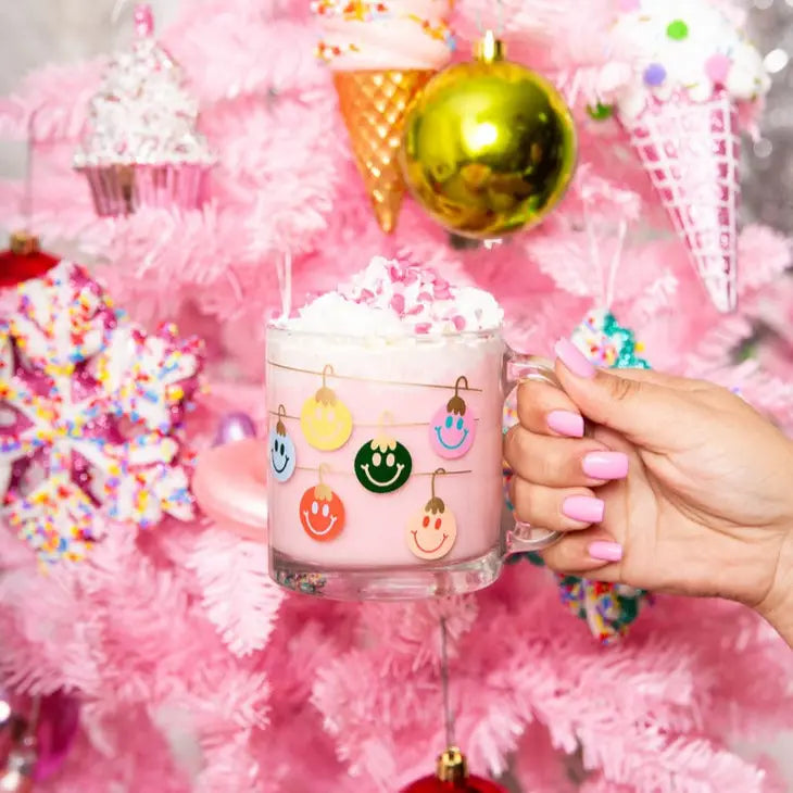 "Smiley Ornament" Clear Glass Mug
