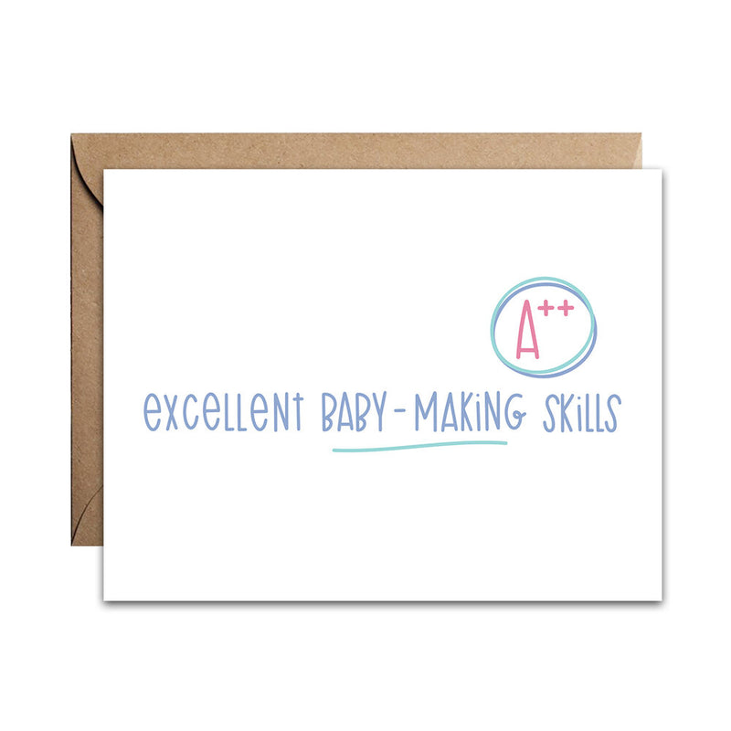 "A++ Excellent Baby Making Skills" Baby Shower / New Parent Card
