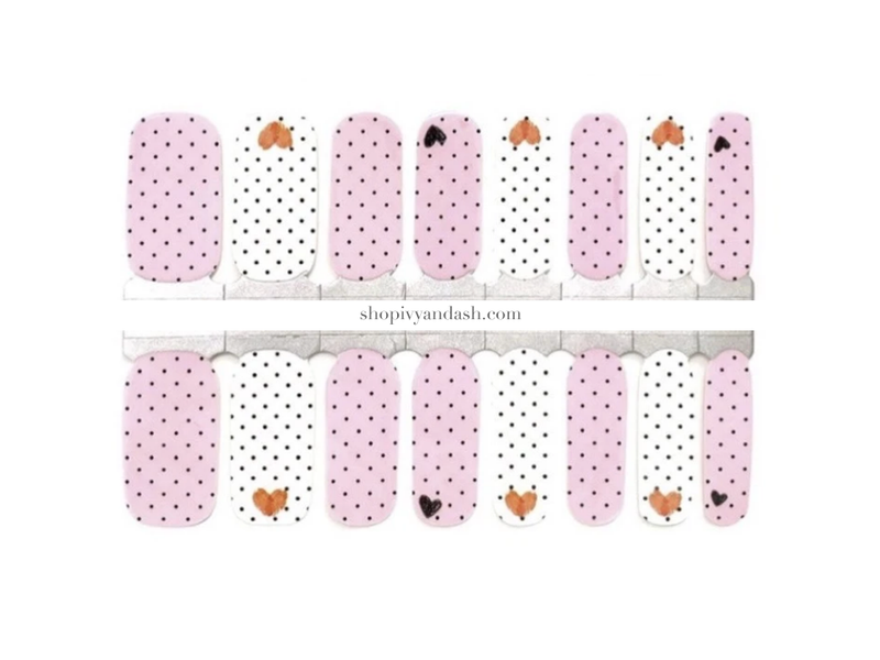 "Polkadot Love" Pink White Heart Nail Wrap